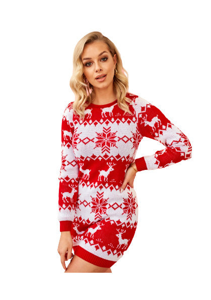 Women's Elk Snowflake Brocade Sweater Female Dress